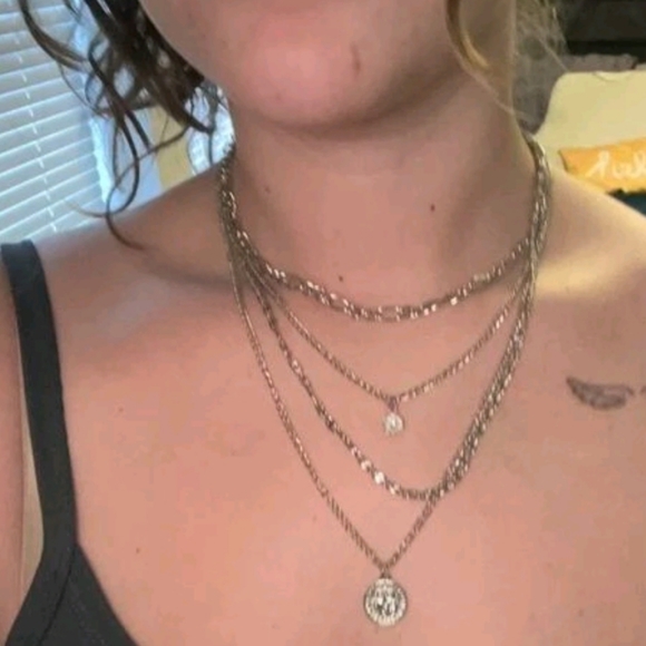Silver chain Layered Necklace coin pendant statement boho Jewelry 💖2/$30 - Picture 8 of 15